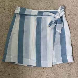 Hallelu Blue and White Striped Wrap Mini Skirt